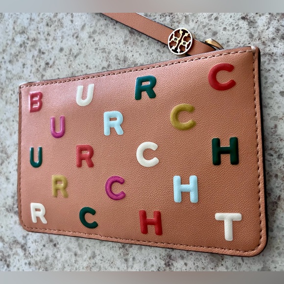 Tory Burch Tan Wallet with Colorful Lettering